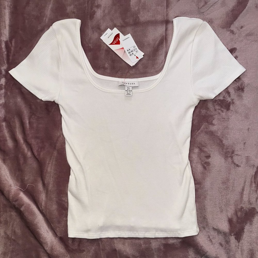 ASOS White ribbed short sleeve fitted top